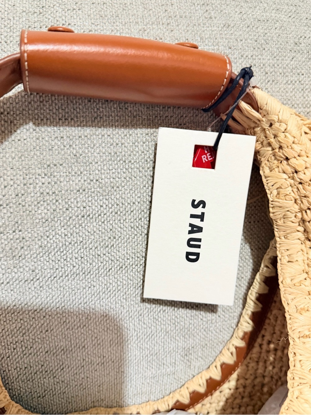 STAUD Natural Raffia Fringe Shoulder Bag with Brown Handle - Picture 4 of 7